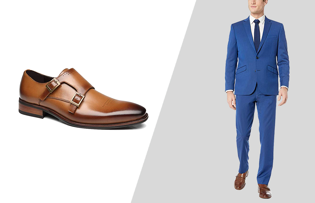 how to wear brown dress shoes with blue suit
