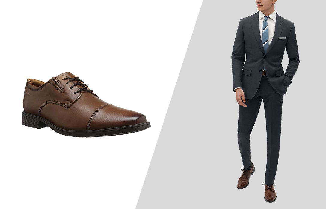 how to wear brown dress shoes with charcoal grey suit