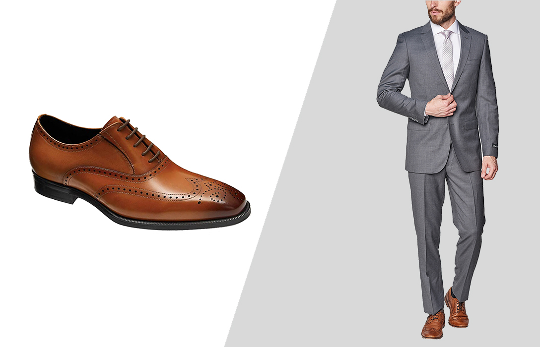 how to wear a grey suit with brown Oxford dress shoes