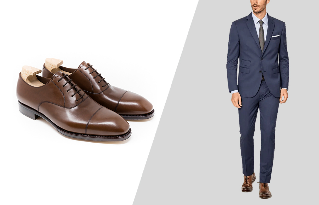 how to wear dark brown dress shoes with navy blue suit
