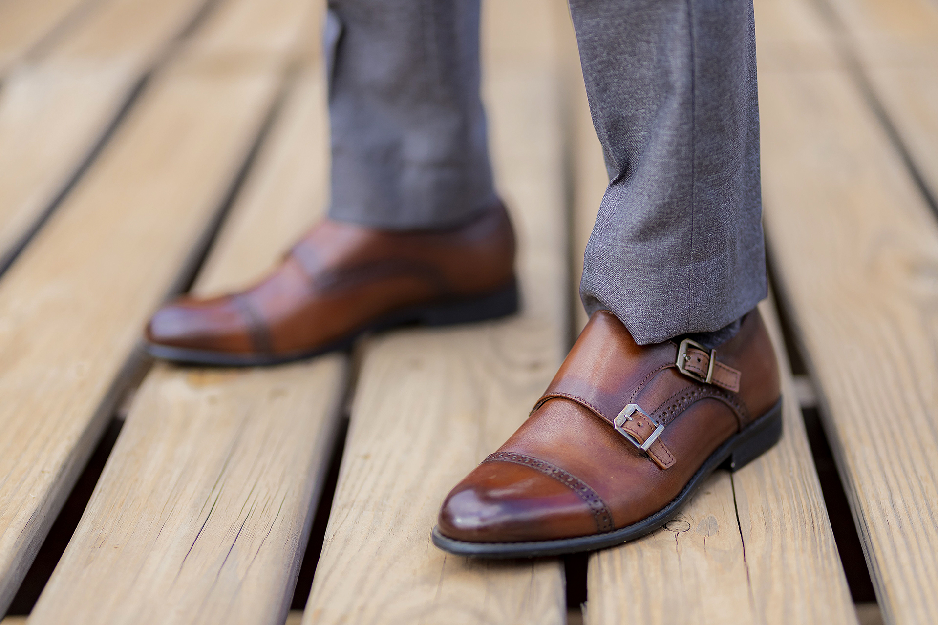 grey dress pants with brown shoes