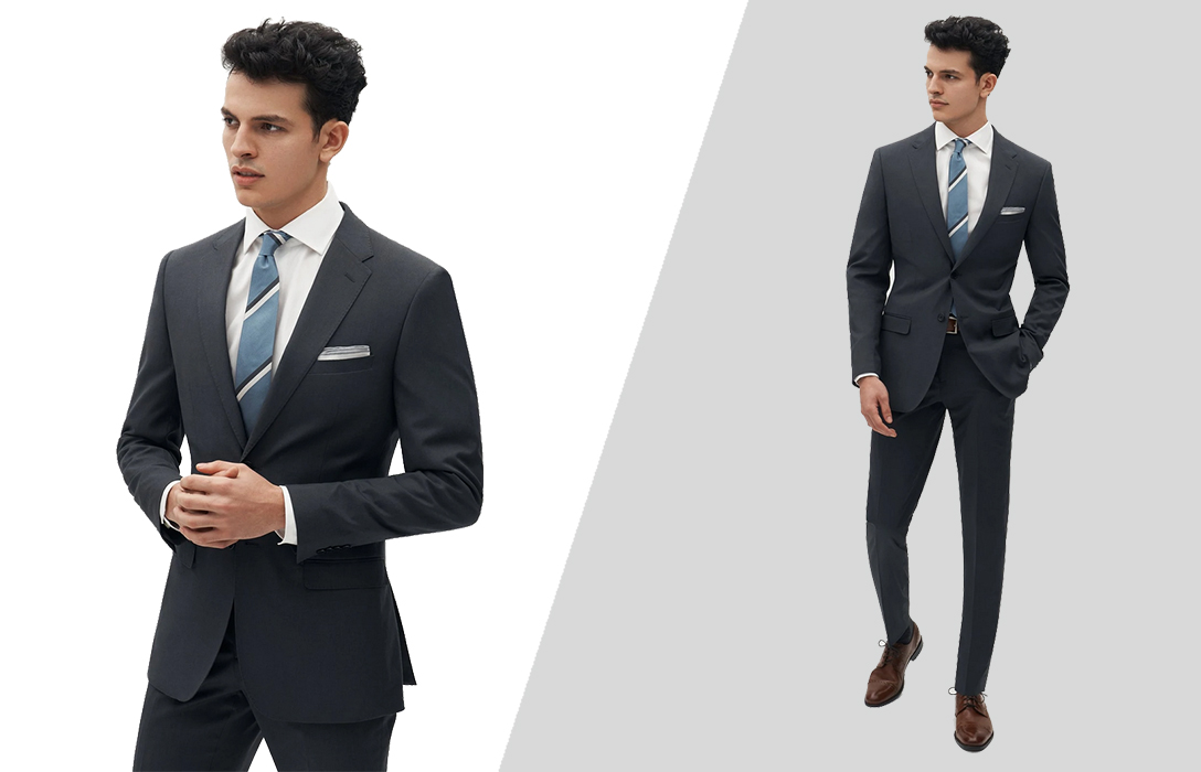 how to wear charcoal grey polyester suit