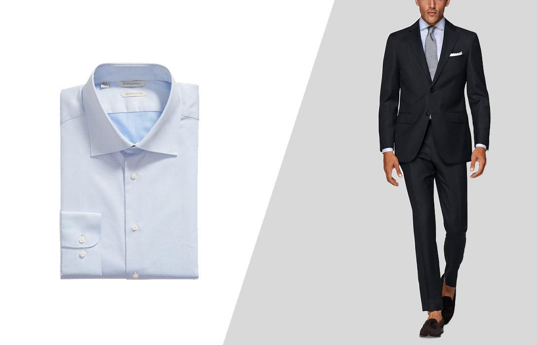 how to wear light blue shirt with charcoal grey suit