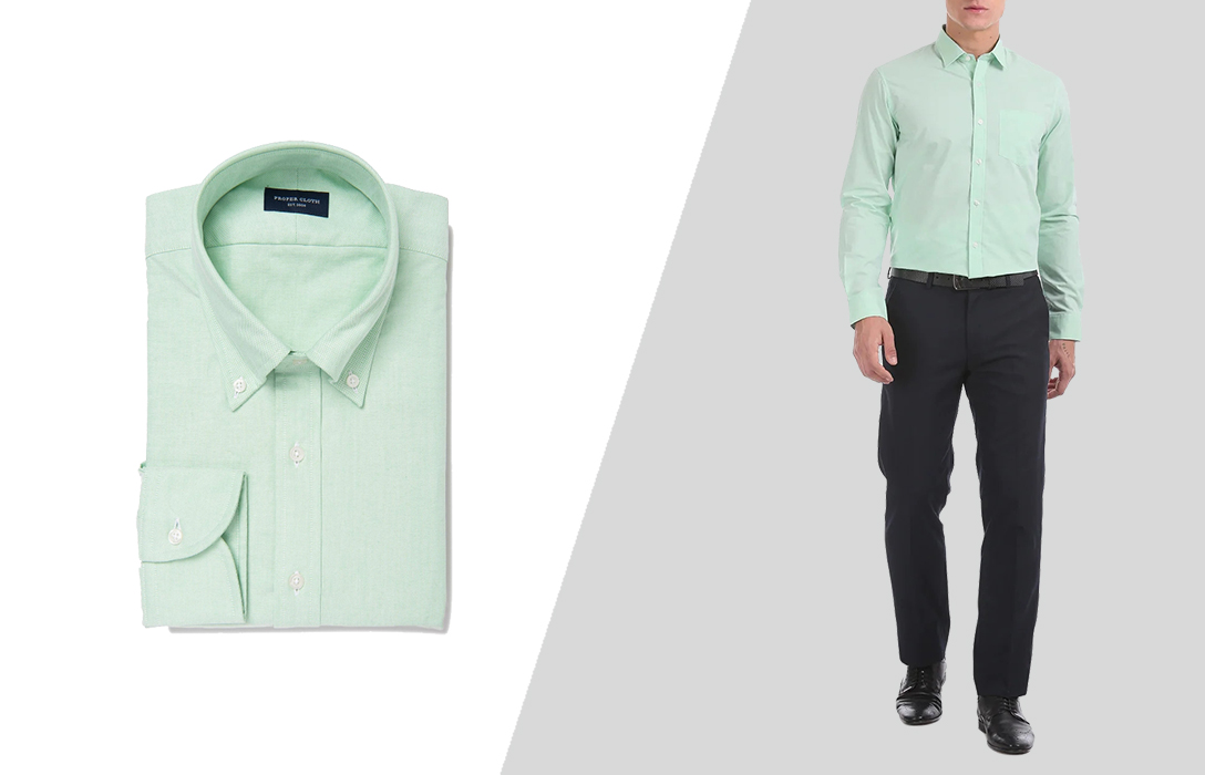 how to wear green shirt with black suit pants (slacks)