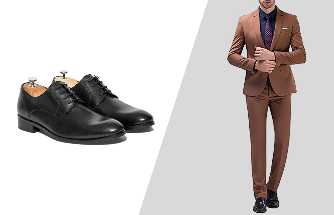 how to wear light brown suit with black dress shoes