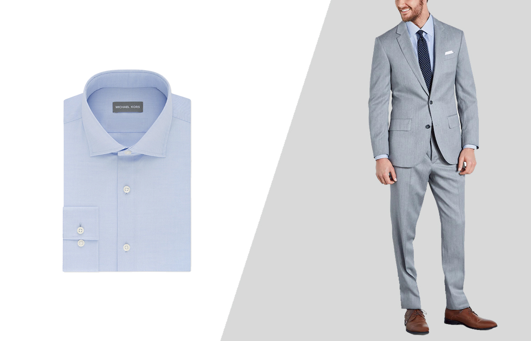 how to wear light grey suit with blue dress shirt