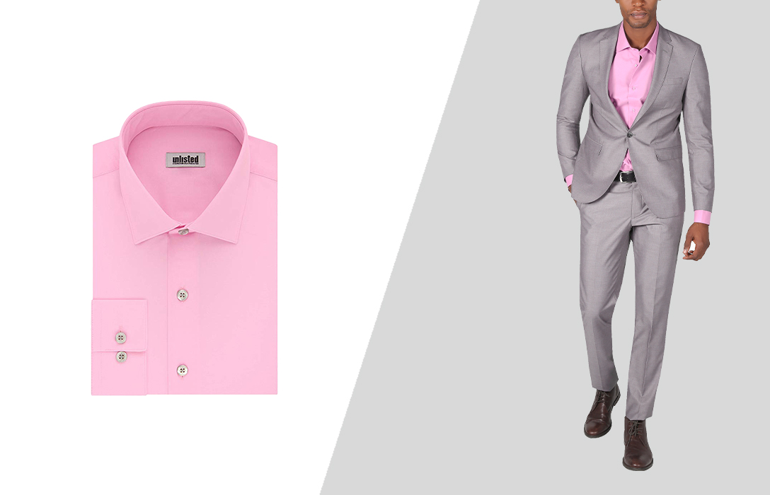 how to wear light grey suit with pink dress shirt