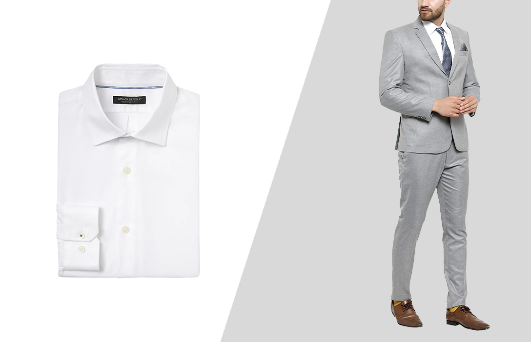 how to wear light grey suit with white dress shirt