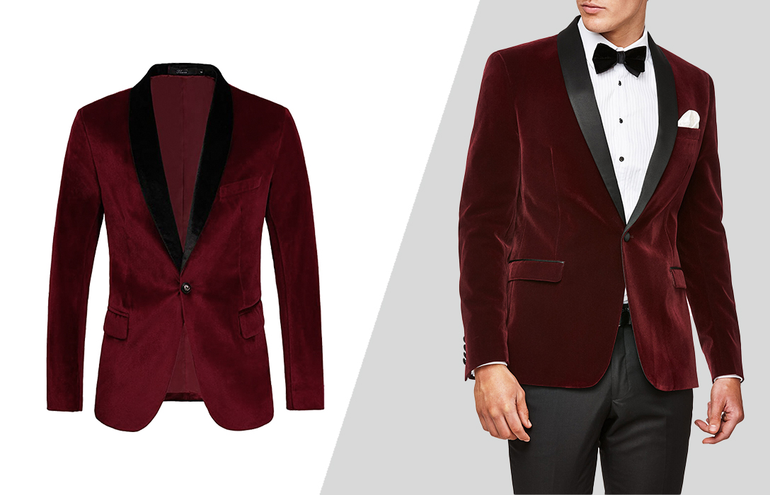 how to wear maroon red velvet suit jacket formally