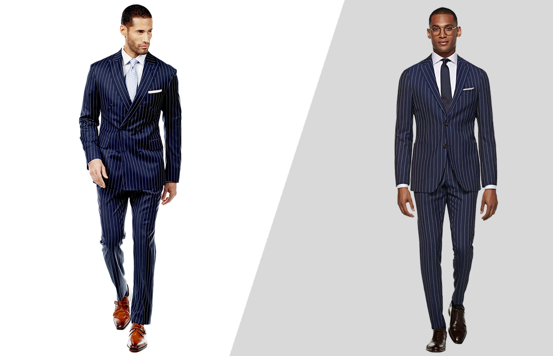 how to wear navy pinstripe suit with a dress shirt