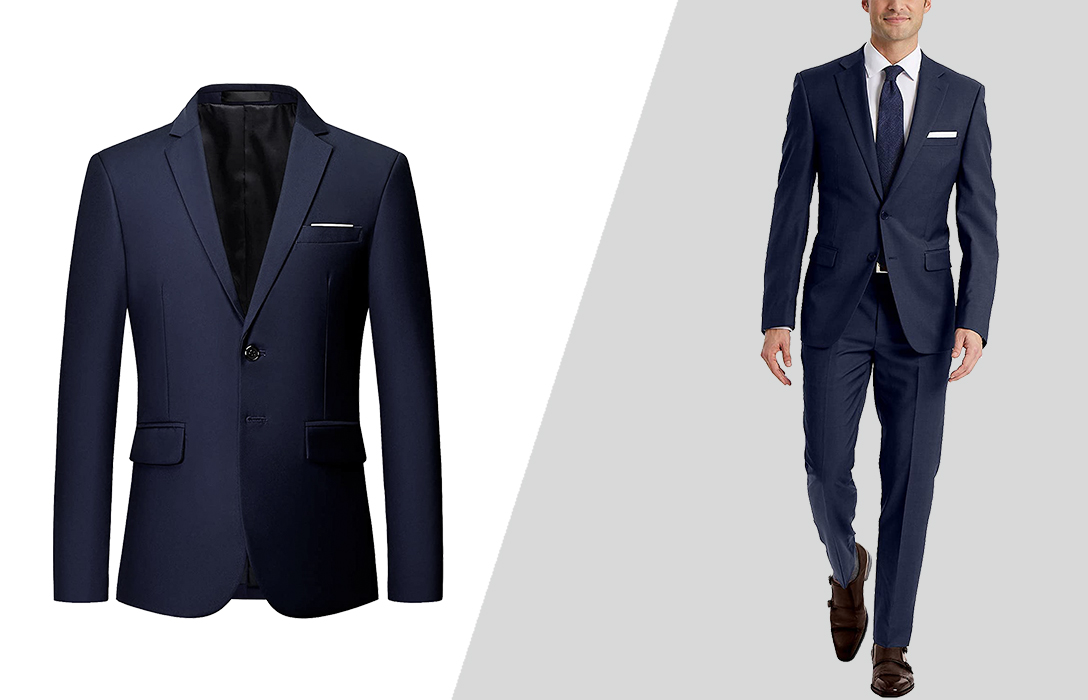 the navy suit is great semi-formal attire