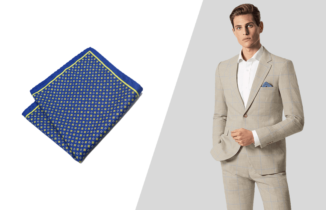 wearing patterned pocket square