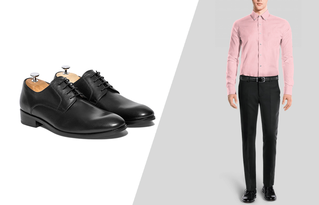 how to wear pink dress shirt with black derby dress shoes