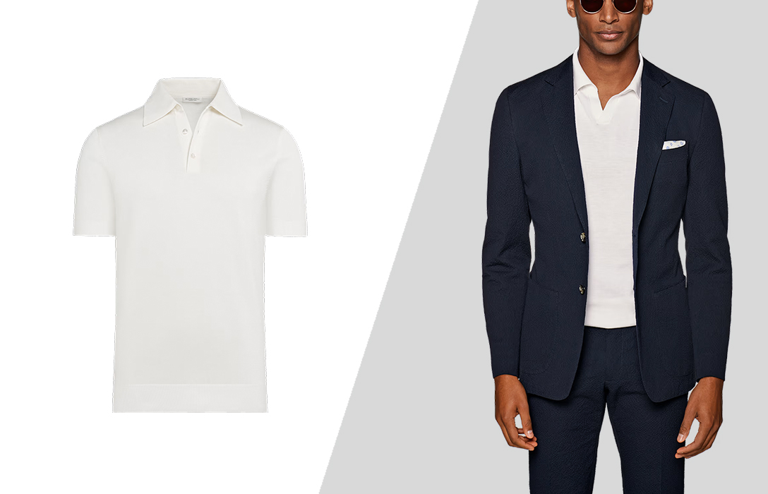 how to wear a polo shirt with a suit