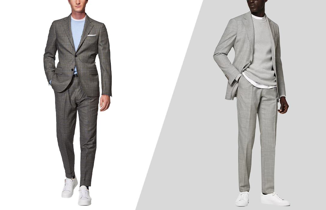 different ways to match suit and crew neck sweater