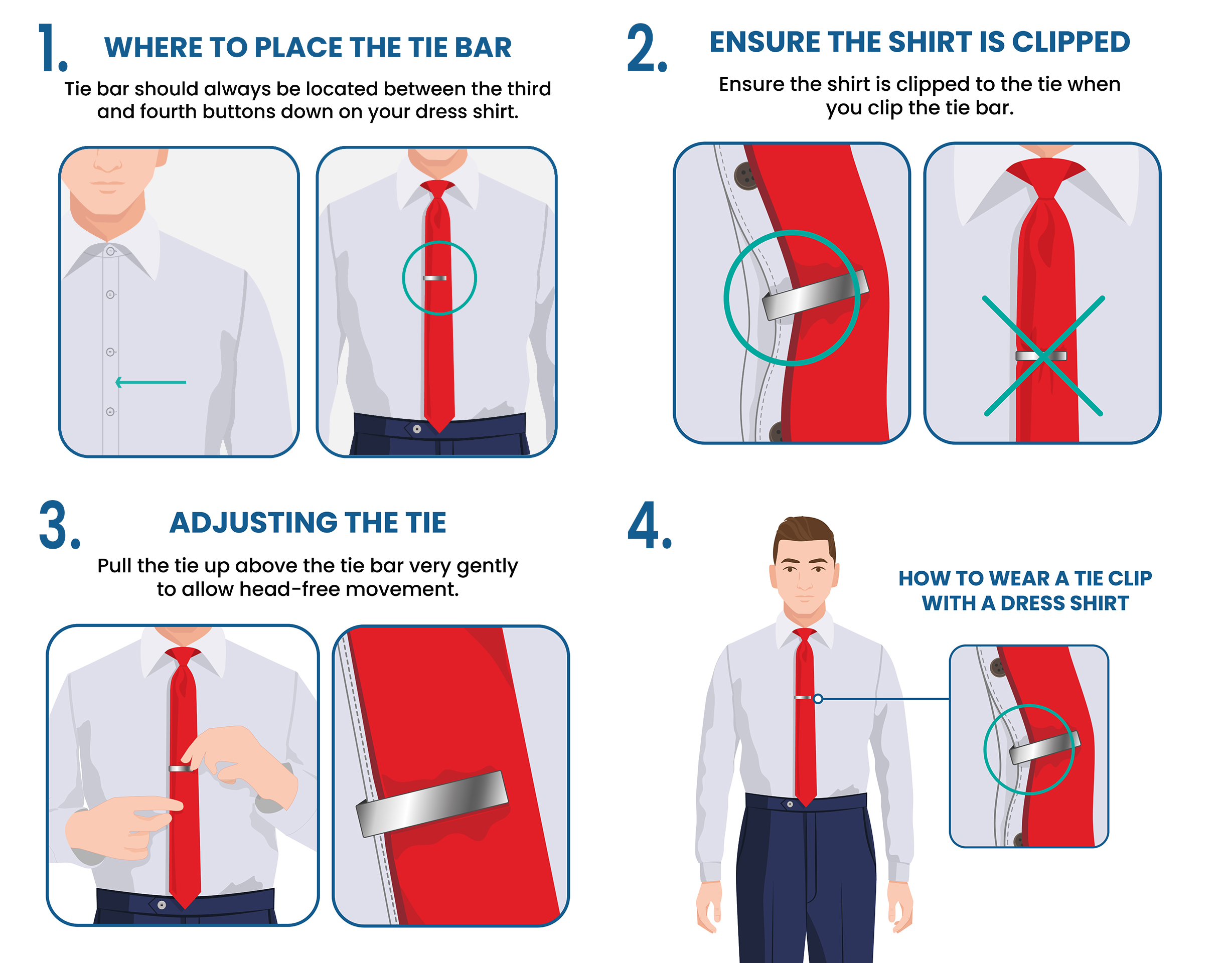how to wear a tie bar and a tie clip