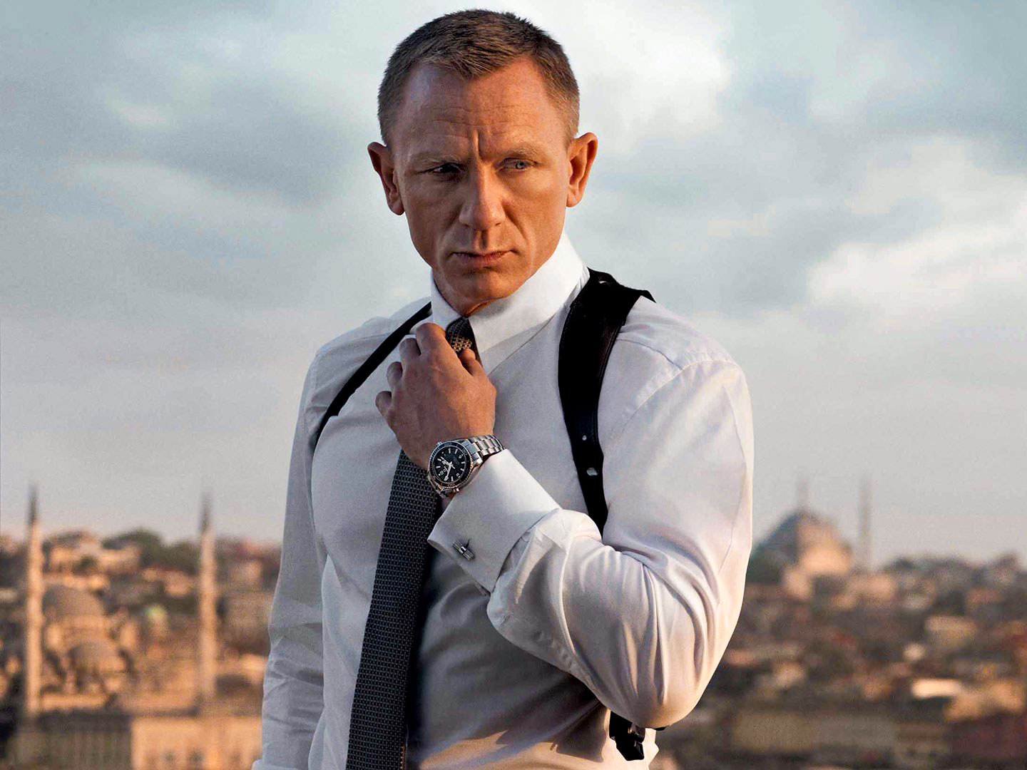 James Bond in a white dress shirt