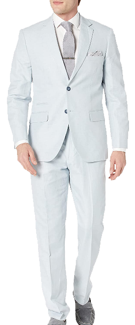 slim-fit powder blue linen suit by Kitonet
