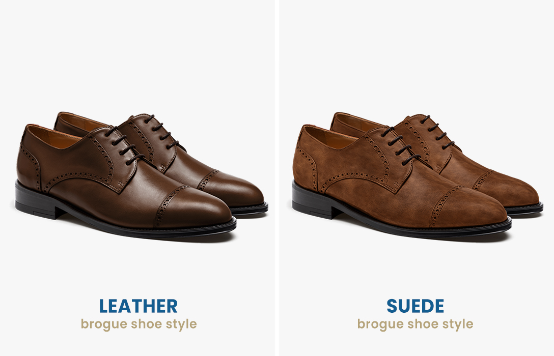 leather vs. suede brogue shoe material