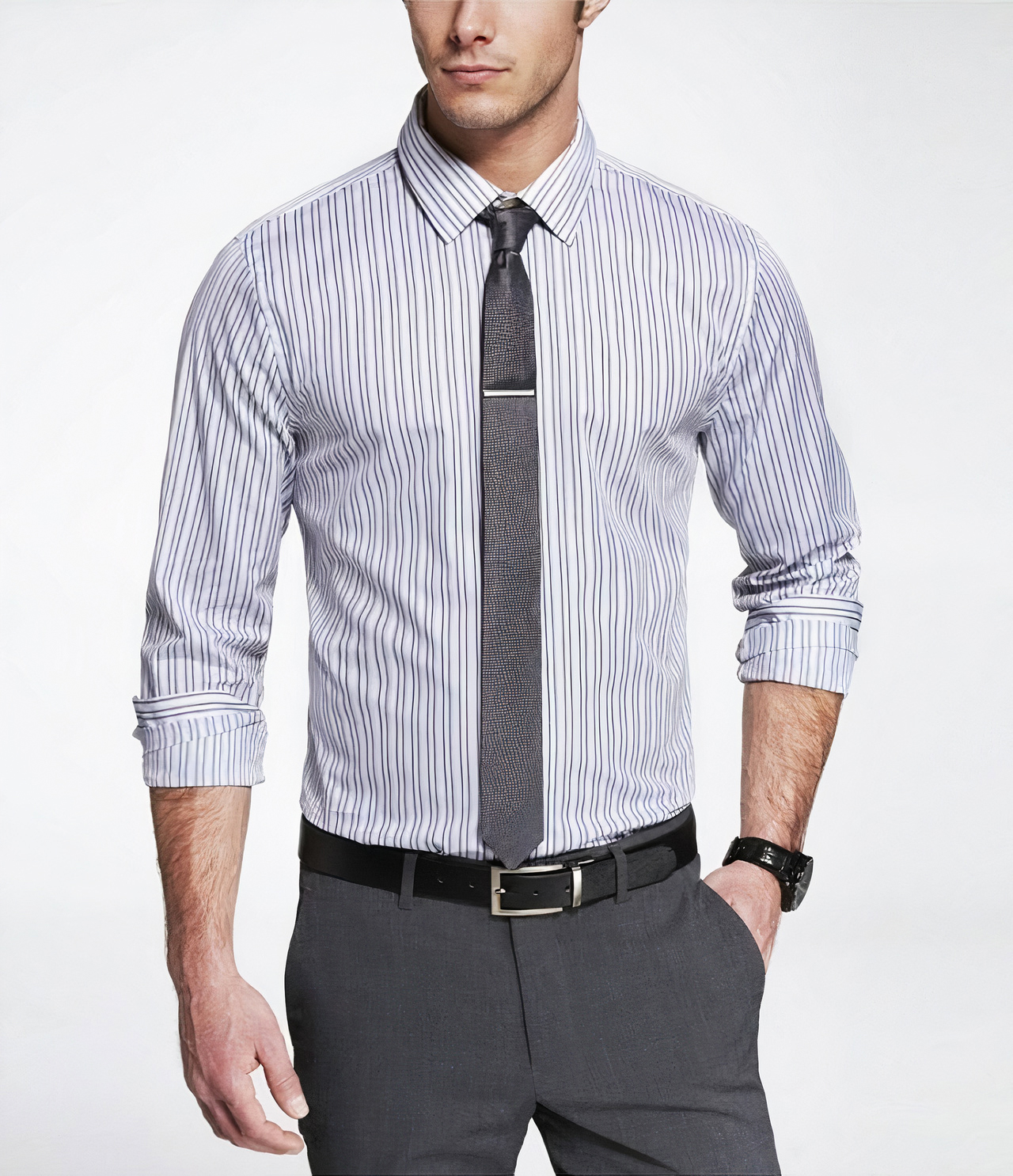 light grey shirt and dark grey tie color combination