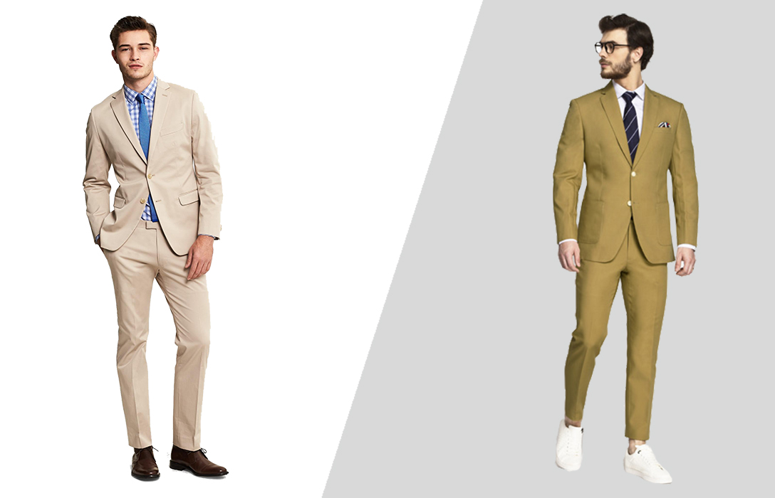 light vs. dark khaki suits