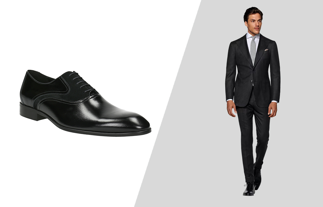 match black Oxfords with charcoal grey suit