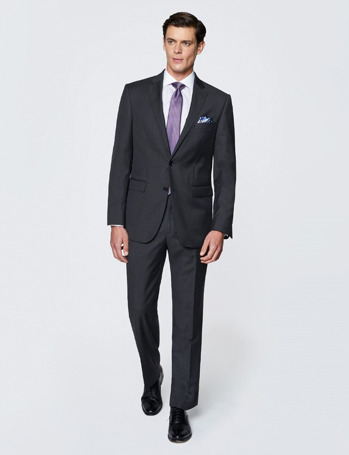 matching classic-fit charcoal suit jacket and pants