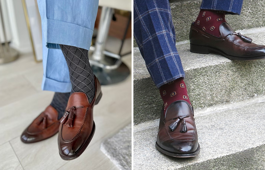 matching patterned socks with loafers