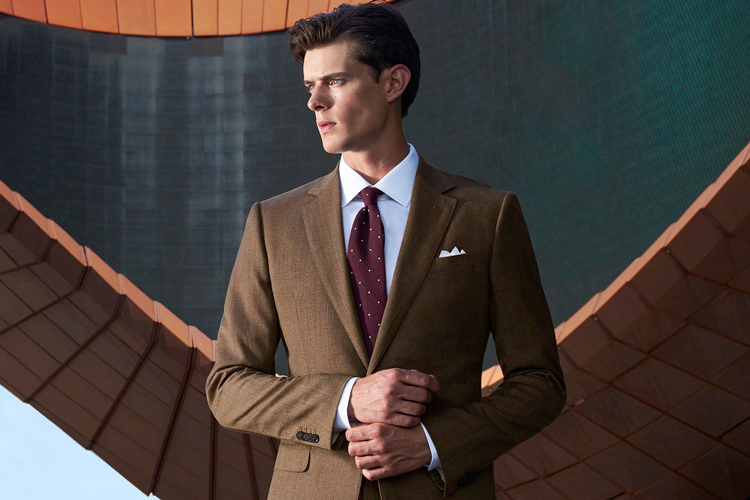 men wearing a brown suit made of wool