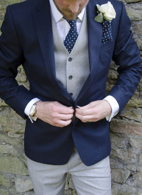 navy blue suit with grey waistcoat