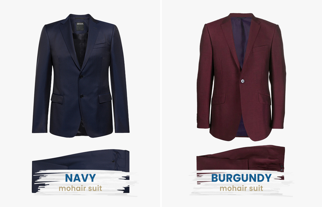 navy vs. burgundy mohair suit