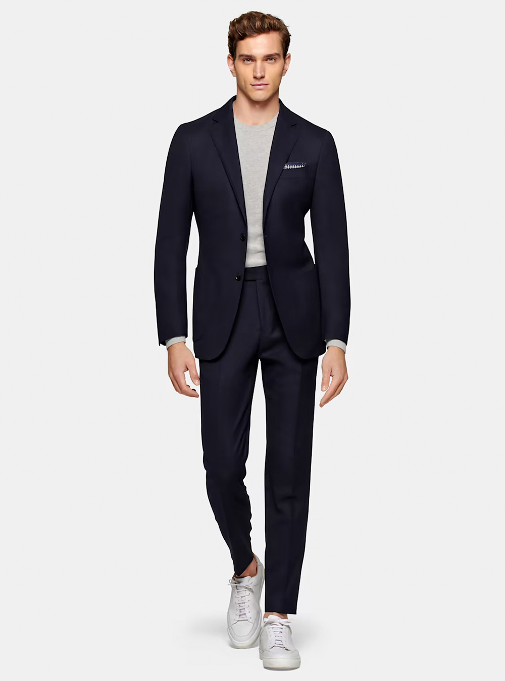 Navy blue deals suit white sneakers