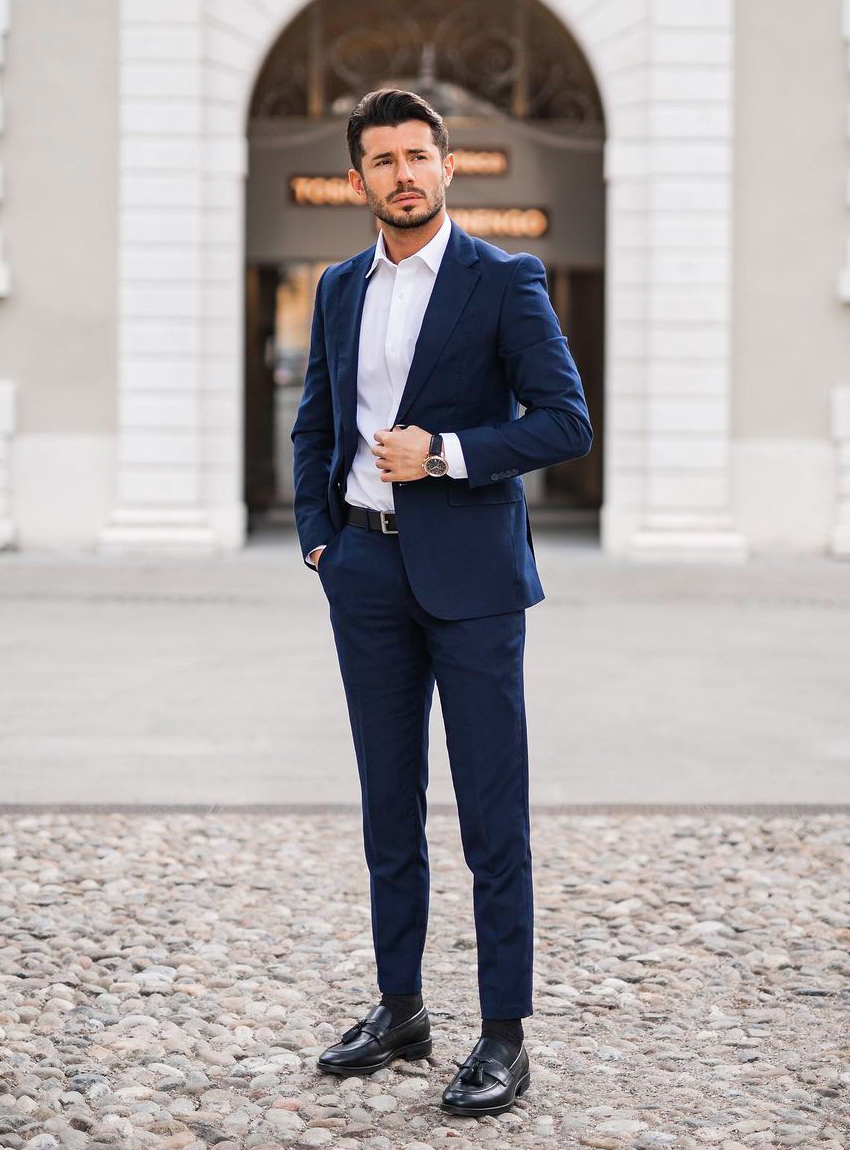 dózis Fészek felső black loafers with blue suit erőszakos Városközpont ...