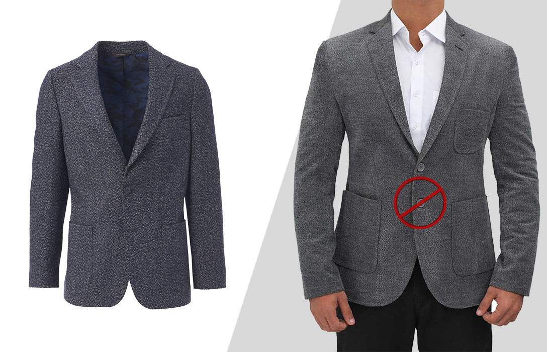 never fasten the bottom button of a single-breasted suit jacket