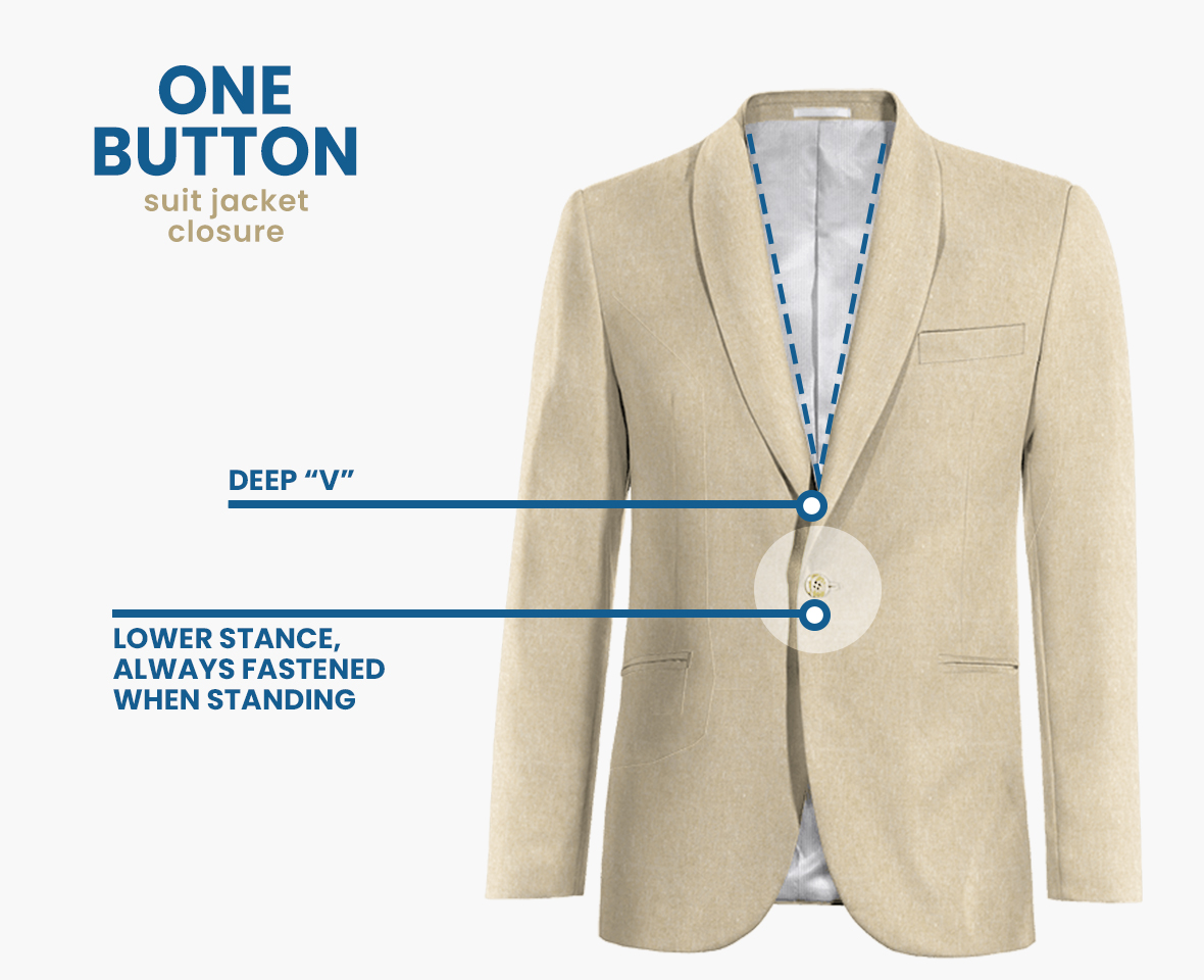 one-button suit jacket closure