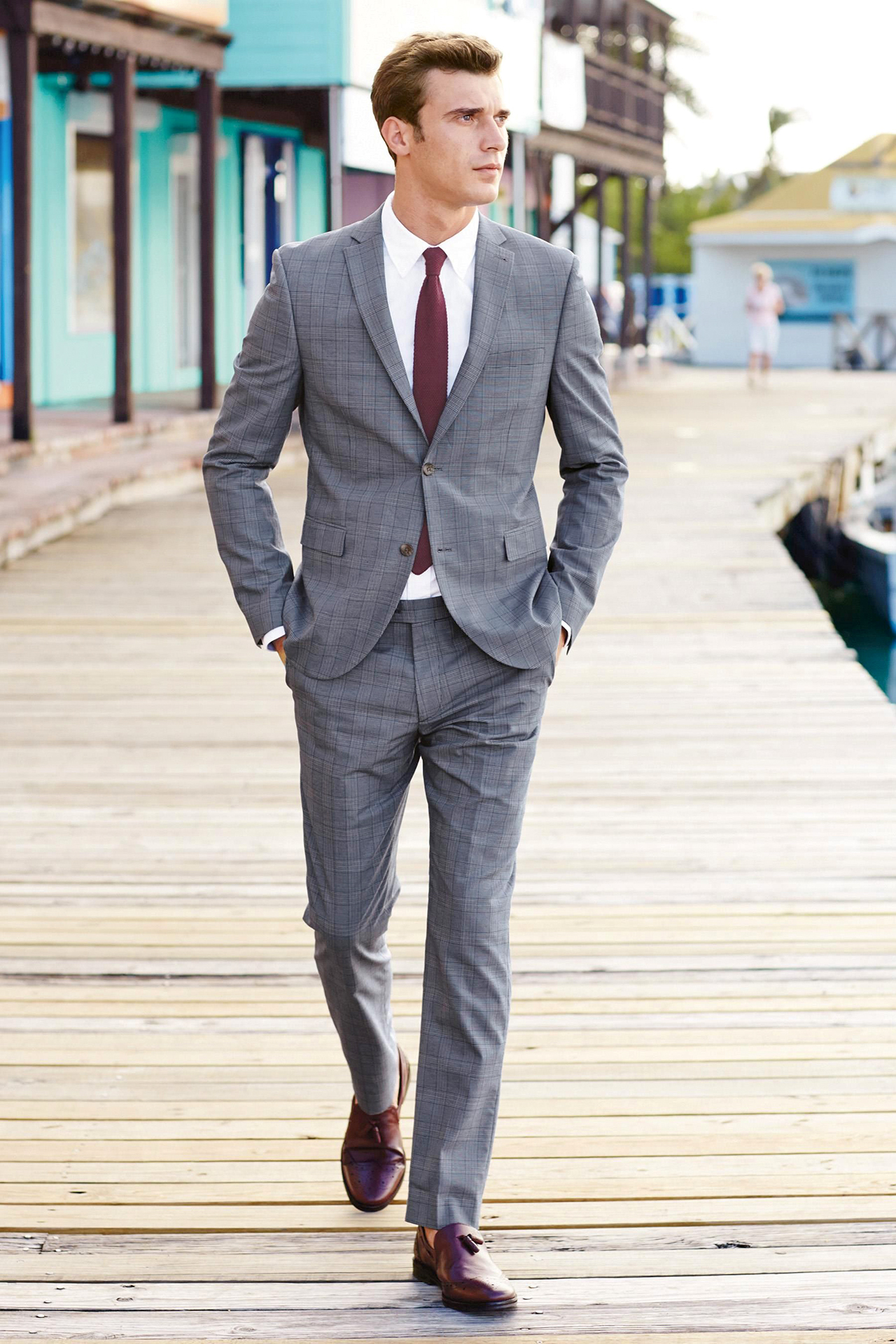 Men's Black Suit White Shirt Red Tie Combination