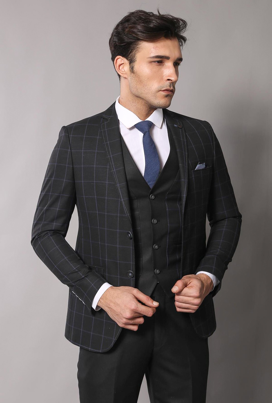 Men Black Lapel Santorini Check Suit - Yento BestBuy