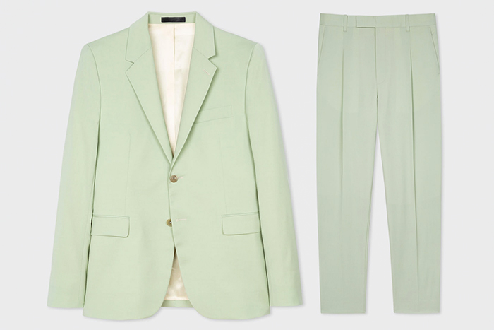 lightweight pistachio wool suit for summer