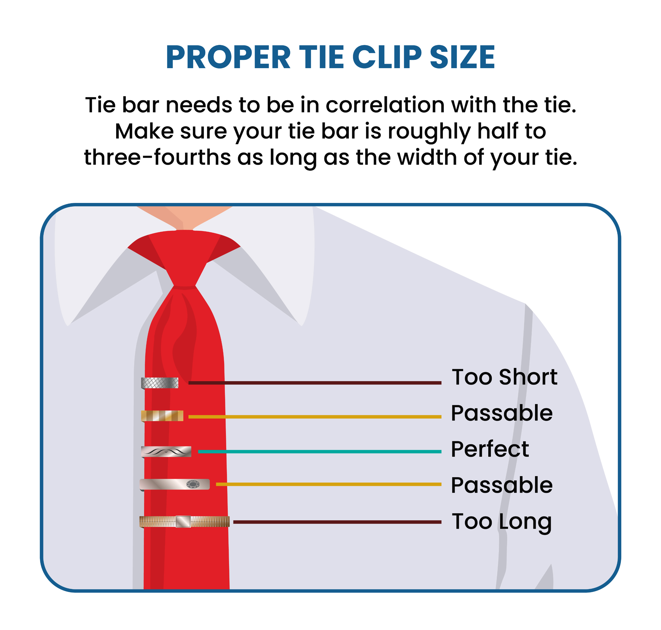 proper tie clip and tie bar size