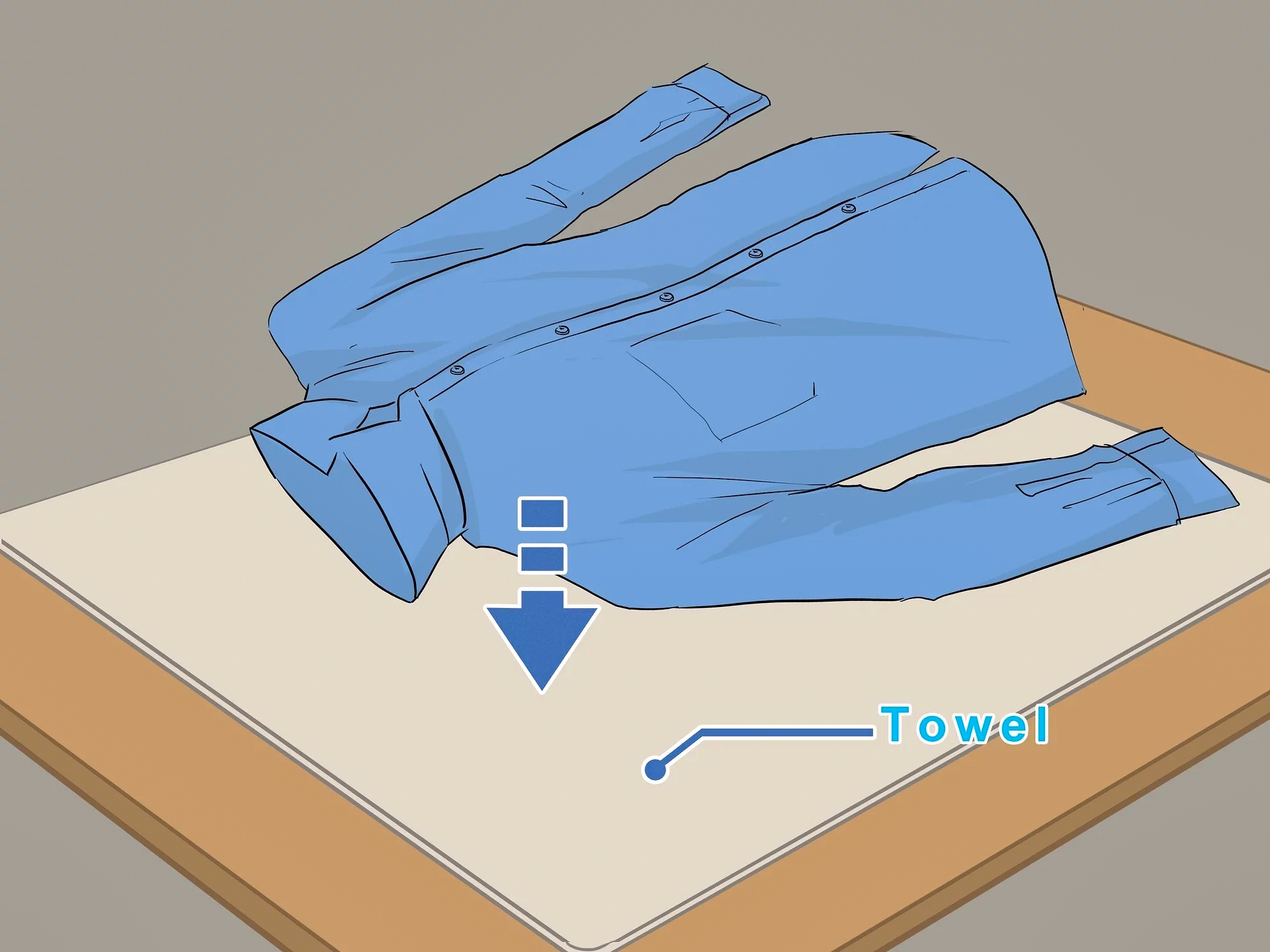 placing dress shirt on dry towel to stretch
