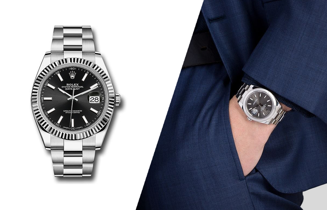 Rolex Datejust with a semi-formal blue suit