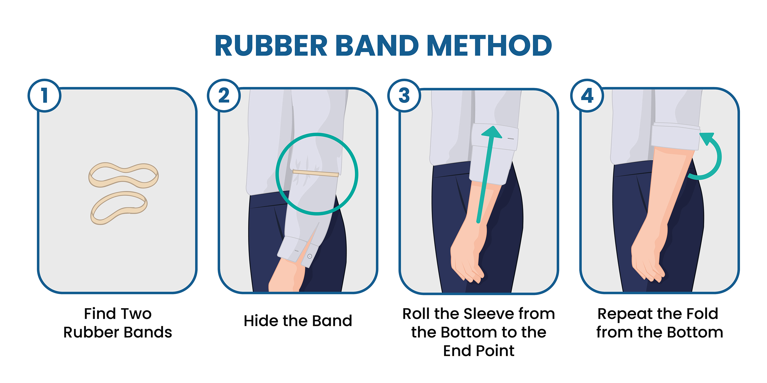 how to roll up shirt sleeves: the rubber band and garter method