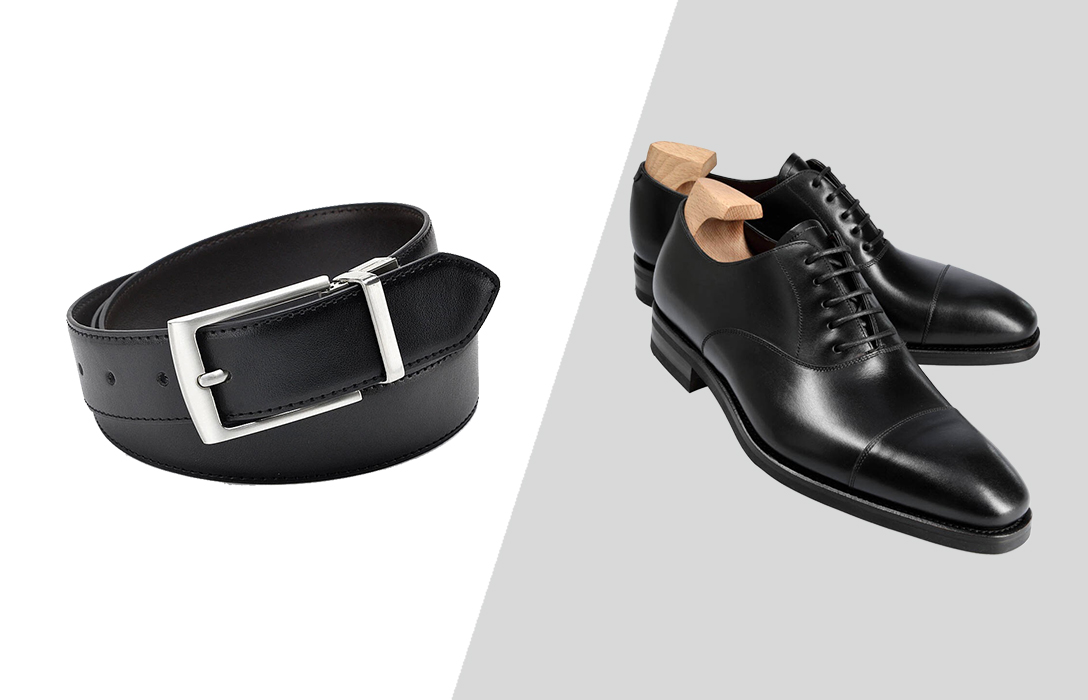 same color (black) belt and dress shoes