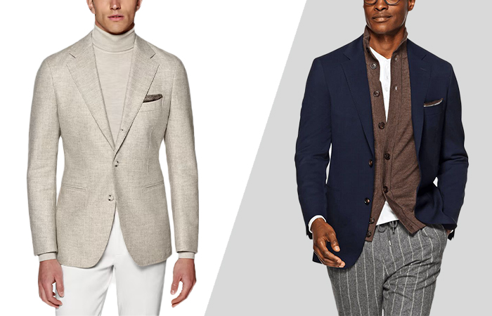 ways to wear separate suit jacket, pants, and sweater