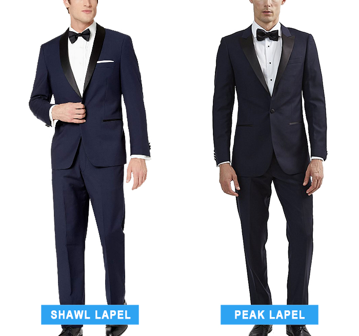 shawl lapel vs. peak lapel blue tuxedo