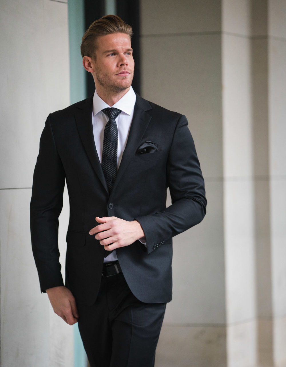 stylish black wool suit 