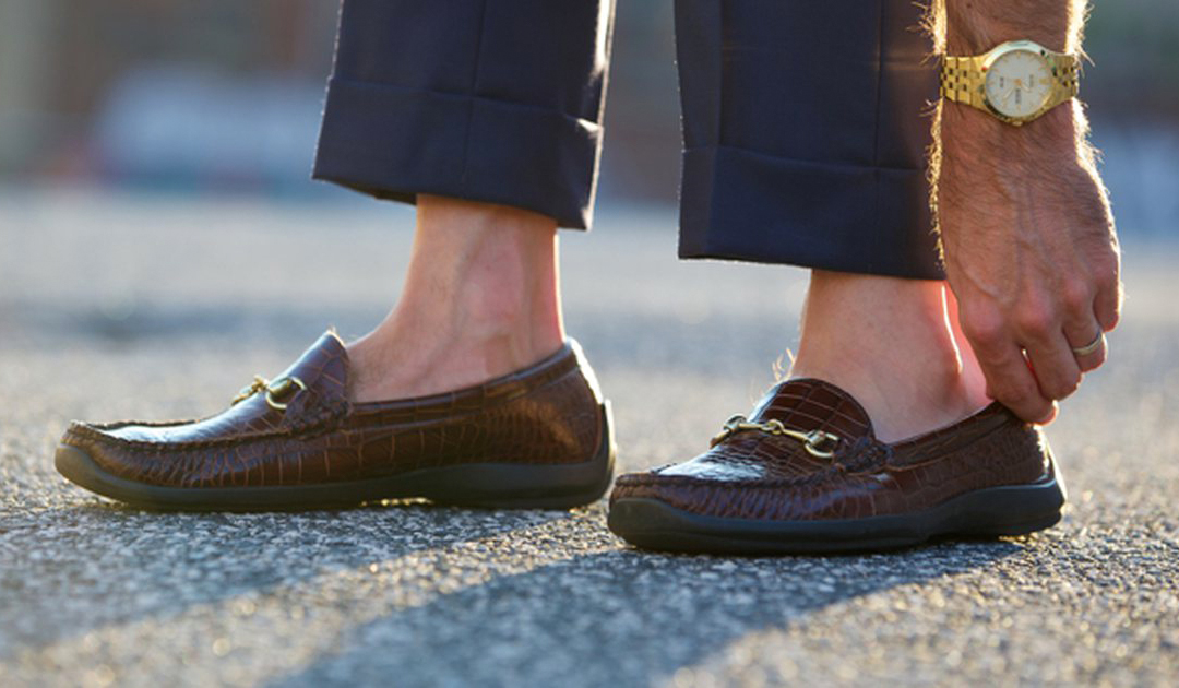 suit pants, loafers, and no socks