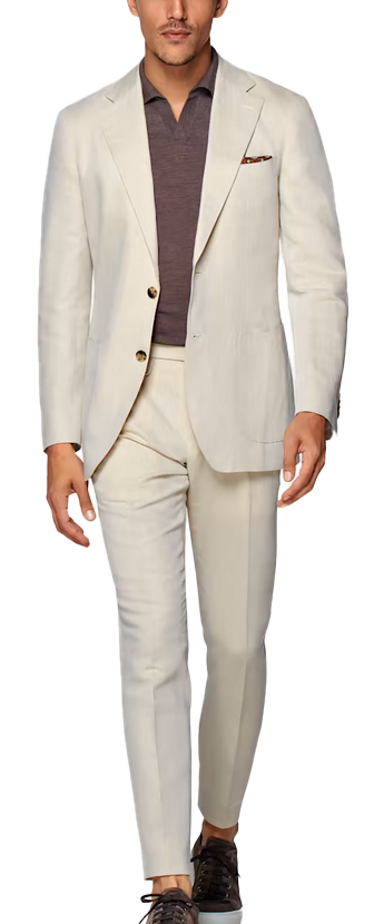 Slim-fit tan suit by Suitsupply