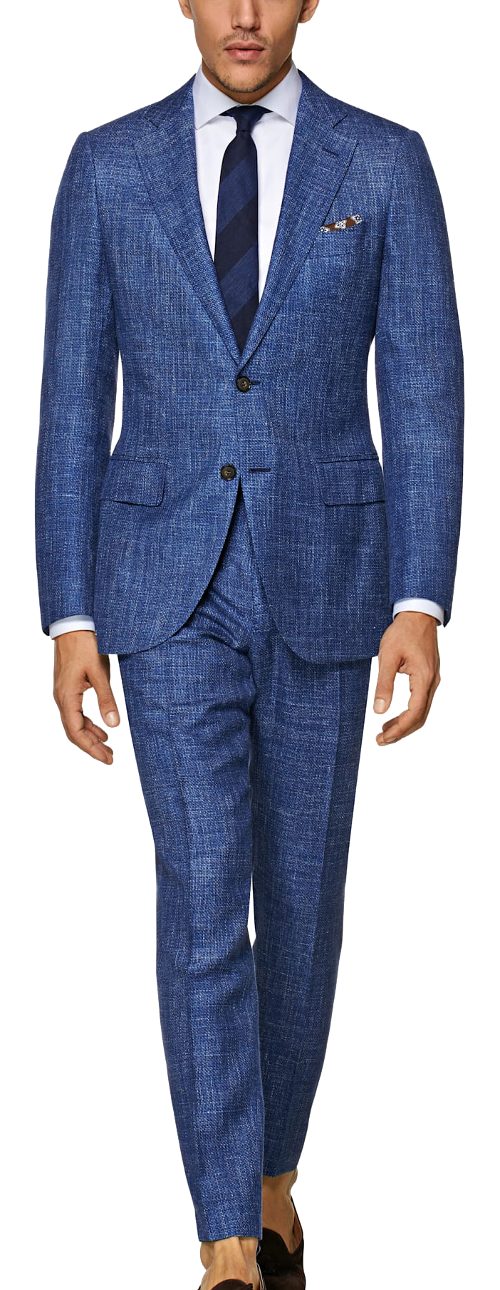 blue linen slim-fit suit by SuitSupply