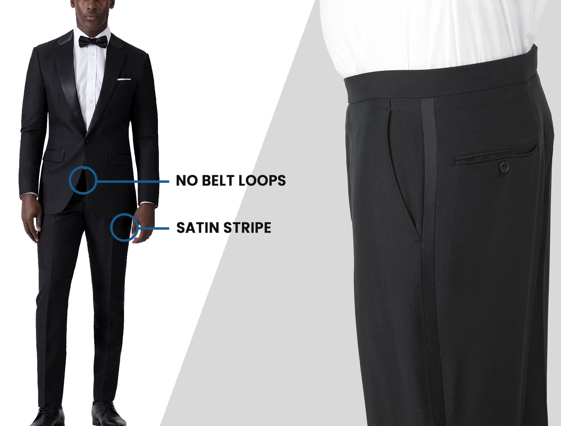 tuxedo pants key featuers